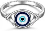 Evil Eye Ring for Women Sterling Silver Blue Spiritual All Seeing Turkish Evil E... - Image 2