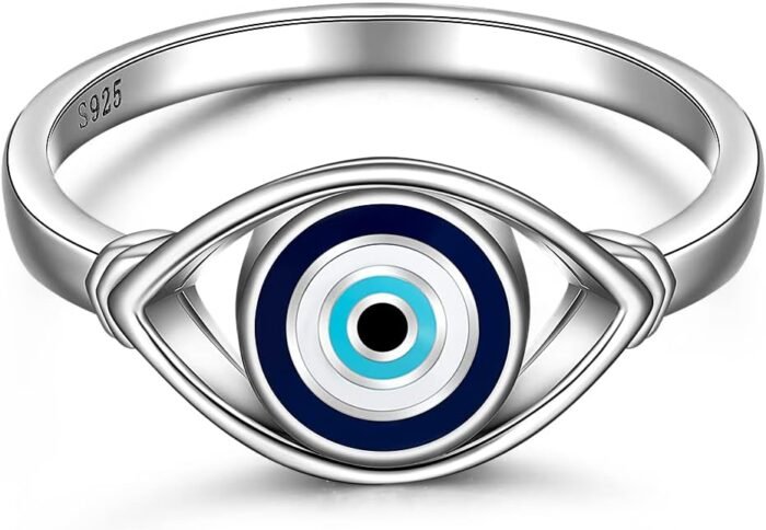Evil Eye Ring for Women Sterling Silver Blue Spiritual All Seeing Turkish Evil E... - Image 2