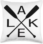 L A K E with oars Design Throw Pillow, 16x16, Multicolor - Image 2