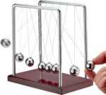 Newton's Cradle Pendulum Balance Balls Science Physics Gadget 5 Beads Brown Kine... - Image 2