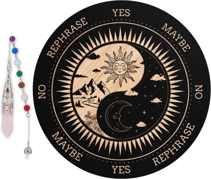 ORIGACH 7.9" Sun and Moon Pendulum Board Wooden Witchcraft Divination Board with... - Image 2