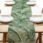 Spring Summer Tropical Plant Table Runner, Green Palm Leaves Monstera Kitchen Di... - Image 2