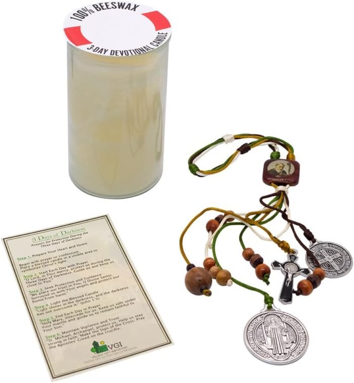 Three Days of Darkness 100% Beeswax Votive Candle with Saint Benedict Home Bless... - Image 2