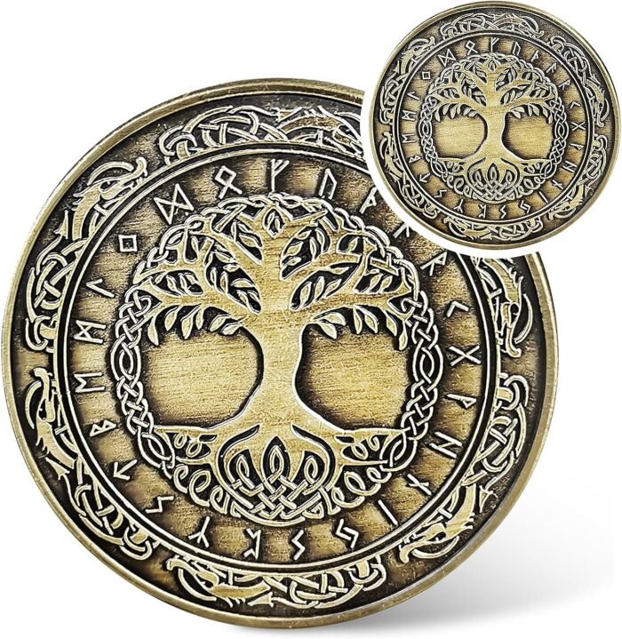 Viking Yggdrasil Coin - Viking Runes Tree of Life Coin - Norse Mythology Protect... - Image 2