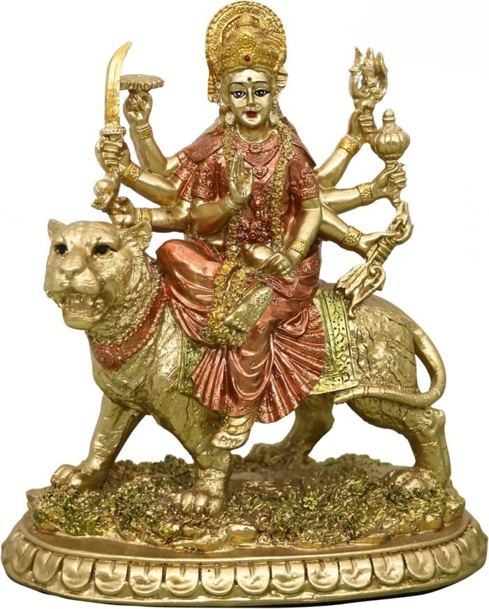alikiki Hindu Goddess Small Durga Statue - 5.7" H Indian God Durga on Tiger Figu... - Image 2