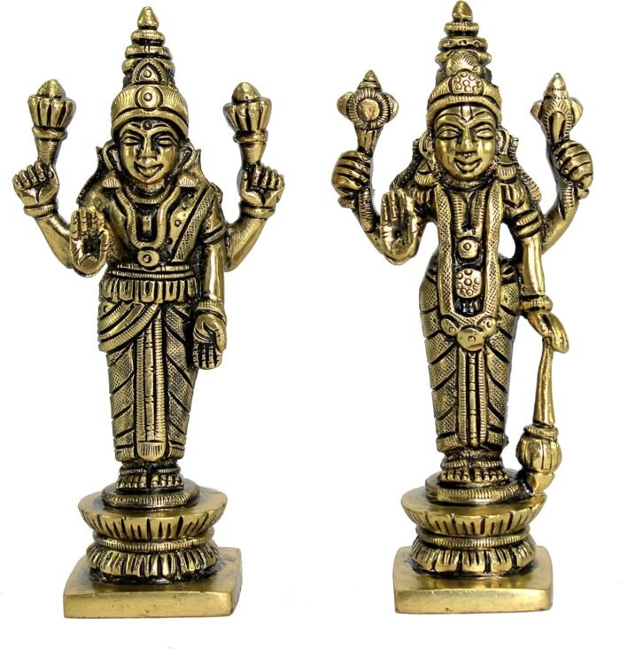 eSplanade Brass Lakshmi Narayan Pair - Lord Vishnu Laxmi Murti Idol Statue Sculp... - Image 2