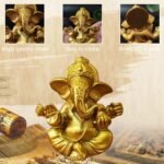 Hindu Gold Lord Ganesha Statues,1PC Mini Indian Elephant God Statue Resin Sculpt... - Image 4
