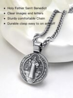 St Benedict Necklace for Men Women, 18K Gold Plated/Black Metal/Stainless Steel ... - Image 4