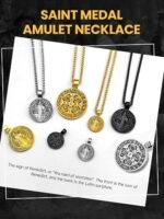 St Benedict Necklace for Men Women, 18K Gold Plated/Black Metal/Stainless Steel ... - Image 6