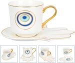 Luxshiny Evil Eye Coffee Cups Set: Turkish Blue Eye Espresso Cup Water Milk Mug ... - Image 9