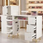 White Nail Desk for Nail Tech, Nail Desk with Drawers, Manicure Table Nail Stati... - Image 8