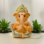 India Gold Plated Ceramic Pagdi Ganesh Idol Elegant Handcrafted Hindu God Statue... - Image 3