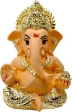 India Gold Plated Ceramic Pagdi Ganesh Idol Elegant Handcrafted Hindu God Statue... - Image 4