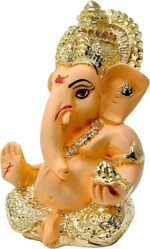 India Gold Plated Ceramic Pagdi Ganesh Idol Elegant Handcrafted Hindu God Statue... - Image 5