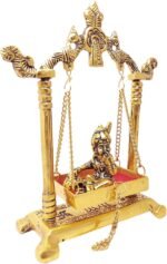Laddu Gopal on Jhulla Palana Metal Statue Gold Plated Decor Your Home,Office Met... - Image 4