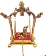 Laddu Gopal on Jhulla Palana Metal Statue Gold Plated Decor Your Home,Office Met... - Image 6