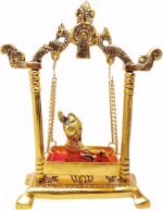 Laddu Gopal on Jhulla Palana Metal Statue Gold Plated Decor Your Home,Office Met... - Image 7