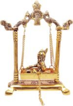 Laddu Gopal on Jhulla Palana Metal Statue Gold Plated Decor Your Home,Office Met... - Image 8