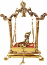 Laddu Gopal on Jhulla Palana Metal Statue Gold Plated Decor Your Home,Office Met... - Image 9