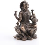 Veronese Design 3.3" Hindu God Lakshmi Sitting On Lotus Resin Figurine Bronze Fi... - Image 3