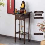 Bamboo Shrine Altar Table with Pull Out Board, Meditation Table with Storage, Pr... - Image 4