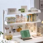 Clamp On Desk Organizer Shelf, White Desk Extender Pegboard Workstation,Computer... - Image 3