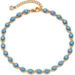 Dremmy Studios Simple Gold Chain Anklet,14k Gold/Silver Plated Dainty Disc Evil ... - Image 2