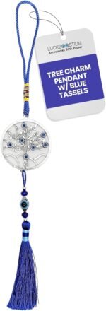 LUCKBOOSTIUM Evil Eye Tree Charm Pendant with Blue Tassels - Evil Eye Keychain f... - Image 2