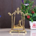 Laddu Gopal on Jhulla Palana Metal Statue Gold Plated Decor Your Home,Office Met... - Image 2