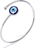 SmileBelle Silver Evil Eye Bangle Bracelets for Women, Mexican Adjustable Stainl... - Image 2