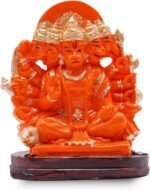 Vedic Charya 7-Inch Panchmukhi Hanuman Statue – Handcrafted Orange Polyresin Ido... - Image 2
