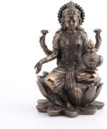 Veronese Design 3.3" Hindu God Lakshmi Sitting On Lotus Resin Figurine Bronze Fi... - Image 2