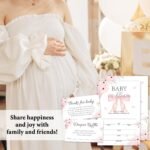 Set of 25 Baby Shower Invitations for Girl & Boy, Pink Bow and Floral Gender Rev... - Image 5