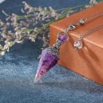 GEHECRST Natural Amethyst Healing Crystal Dowsing Pendulum Reiki Gemstone Chips ... - Image 8