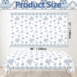 4 Pcs Blue and White Floral Tablecloths, Rectangular Flower Table Cover, Blue Wh... - Image 3