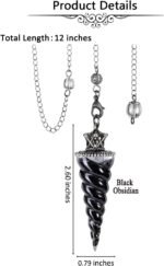 Jovivi Natural Black Obsidian Crystal Pendulums for Divination Dowsing, Crown Sp... - Image 4
