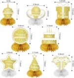 Happy Birthday Table Decorations, 8Pcs White Gold Birthday Decorations for Women... - Image 3