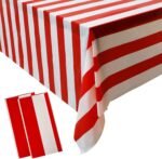 peony man 2 Pieces Red and White Striped Tablecloth Plastic Stripe Table Cover C... - Image 2