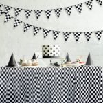 2 Pack White and Black Table Skirt Racing Car Party Decorations Plastic Checkere... - Image 4