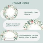 Paper Placemats Disposable 50 Pack Pink Floral Eucalyptus Placemats 13.4 Inch Ro... - Image 4
