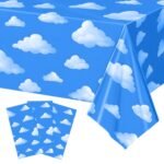 3-Piece 54 x 108 Inch Blue Sky Cloud Plastic Tablecloth – Cartoon Story Inspired... - Image 2