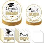 320Pcs Graduation Table Decorations Party Supplies - White Gold Graduation Plate... - Image 2