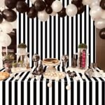 4 Pcs Black and White Stripes Tablecloths, Black Stripe Table Cover, Plastic Tab... - Image 4