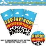 3 Pack Cartoon Story Birthday Party Supplies Cow Pattern Printed Table Cover Blu... - Image 3