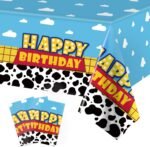 3 Pack Cartoon Story Birthday Party Supplies Cow Pattern Printed Table Cover Blu... - Image 2