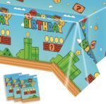 3Pcs Super Brothers Adventure Party Tablecloths 108 x 54 inches Video Game Plast... - Image 2