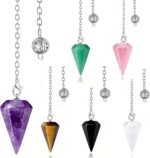 6 Pcs Crystal Pendulum Set, Natural Gemstone Hexagonal Cone Pendant, Includes Bl... - Image 2