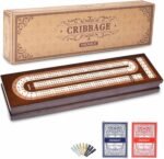 AMEROUS Wooden Cribbage Board Game Set with Magnetic Lock - Metal Pegs - 2 Playi... - Image 2