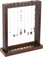 Moon Phase Pendulum Display Stand with Tray, Wood Wiccan Crystal Holder for Up 1... - Image 2